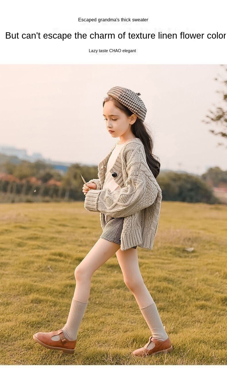 Girl's knitted cardigan 2021 new spring and autumn clothing Western style children and teens' clothing sweater coat for girls cotton knitwear