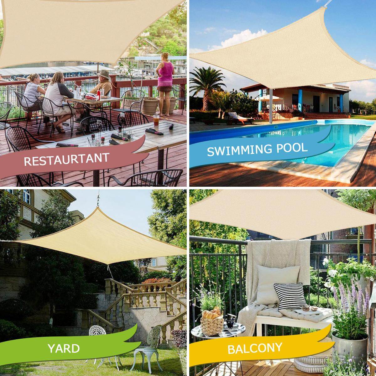 Generic 4x4 Meter Sun Shade Sail Sun Canopy Outdoor Garden Plant Cover