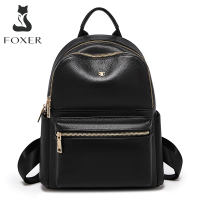 FOXER New Leather Girls School Bag Simple Leisure Large Capacity Ladies Travel Backpack High Quality Ladies Soft Shoulder Bag