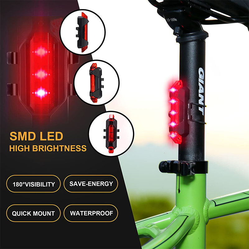 X-tiger đi xe đạp 5 đèn led usb xe đạp có thể sạc lại đèn cảnh báo đuôi xe đạp