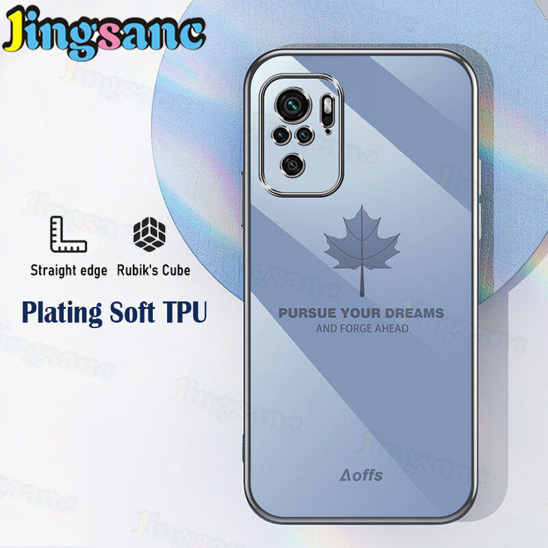 Jingsanc Ốp Điện Thoại Cho Xiaomi Redmi Note 10 4G/10S/10 Pro/10 Pro Max Ốp Điện Thoại CẠNH VUÔNG Thẳng Mạ Điện TPU Mềm Sơn Lá Phong Sang Trọng Ốp Lưng Ống Kính Bao Gồm Tất Cả Chống Sốc Mạ