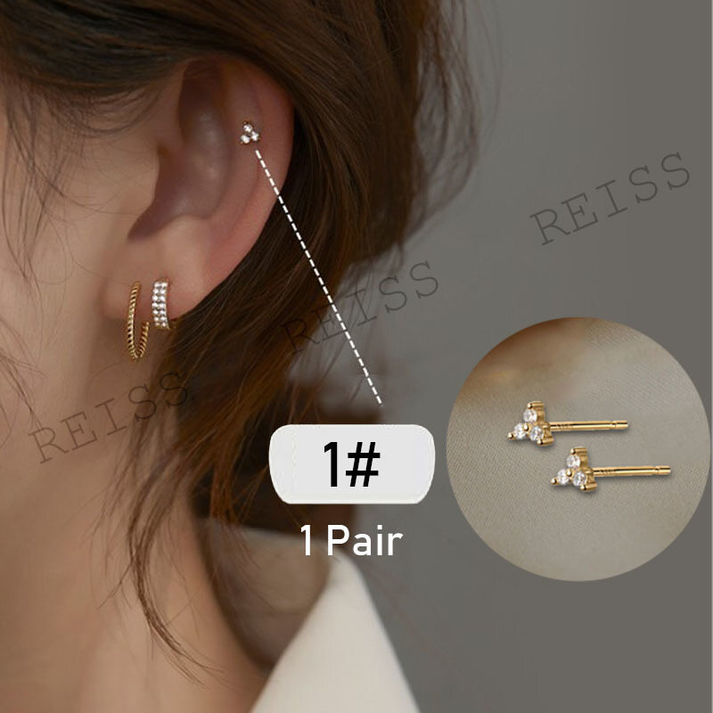 Khuyên Tai Xỏ Khuyên Hình Tròn Xoắn Nhỏ Thời Trang Đơn Giản, Khuyên Tai Vòng Zircon Hai Hàng Tinh Tế