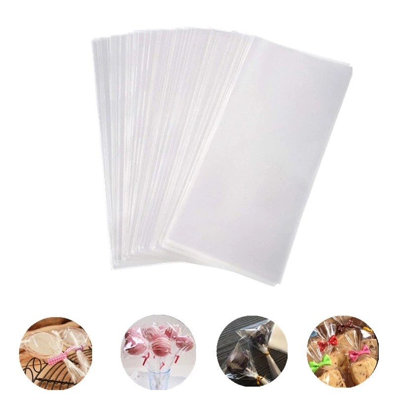 [A Decoration24]❉✧◄ 100Pcs Nhựa Trong Suốt Băng Giấy Bóng Kính Giấy Thanh Xoắn Lollipop Bao Bì Bánh Quy Món Quà Túi Túi Phẳng Cookie Kẹo