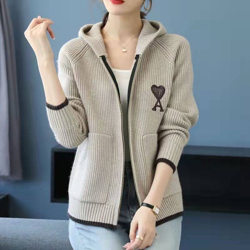 Sweater Jacket Cardigan Women 2022 Autunm and Winter New Fashion Embroidery Zipper Cardigan Hooded Women Knitted Sweater Coat