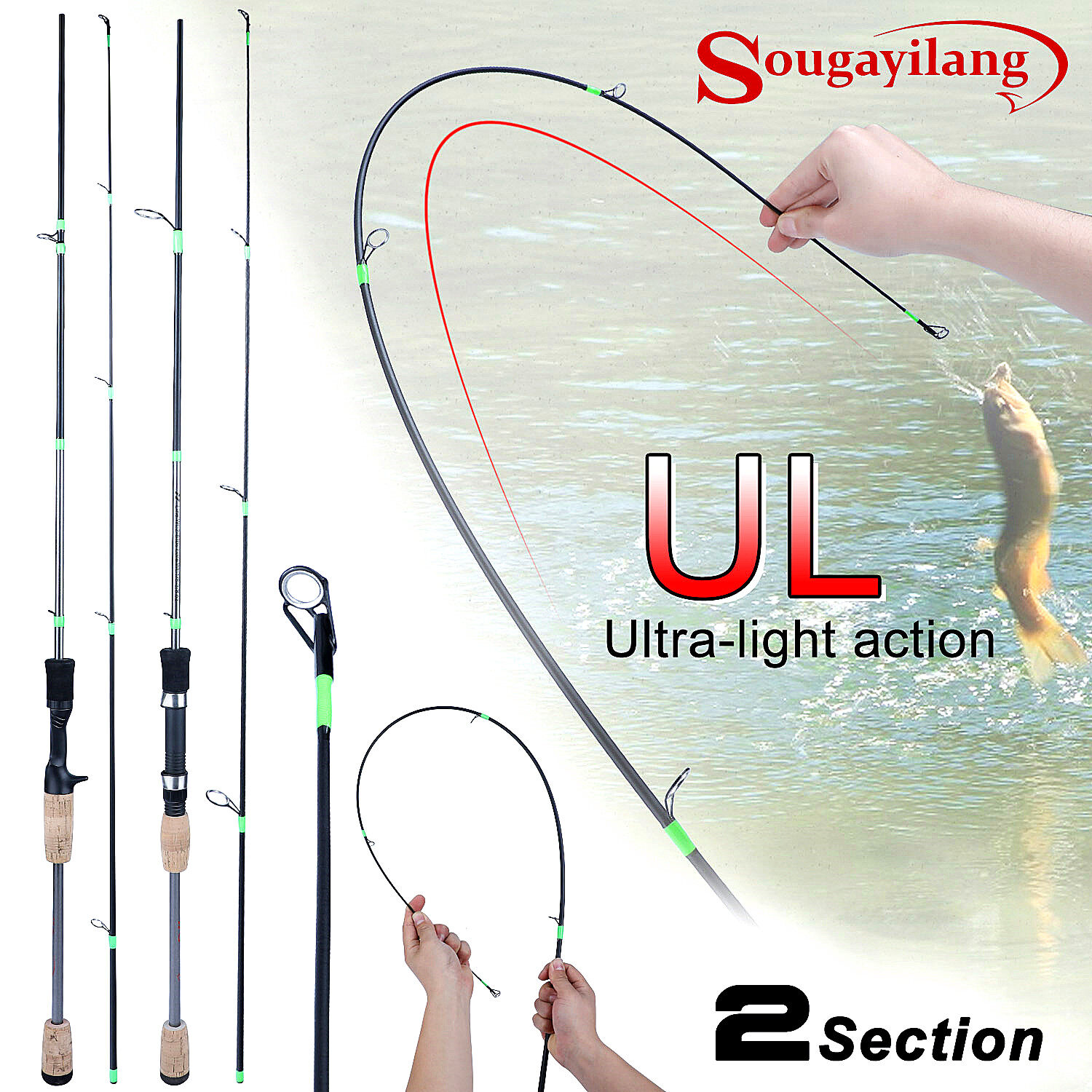 UL 1.8M/2.1M Cần Câu 2 Phần Quay Và Đúc Cần Câu Cá Với Sức Mạnh Cơ Thể Mạnh Mẽ Dễ Dàng Để Có Được Cá Nhanh Chóng Bằng Gỗ Và Tay Cầm Eva Thanh Sợi Carbon.