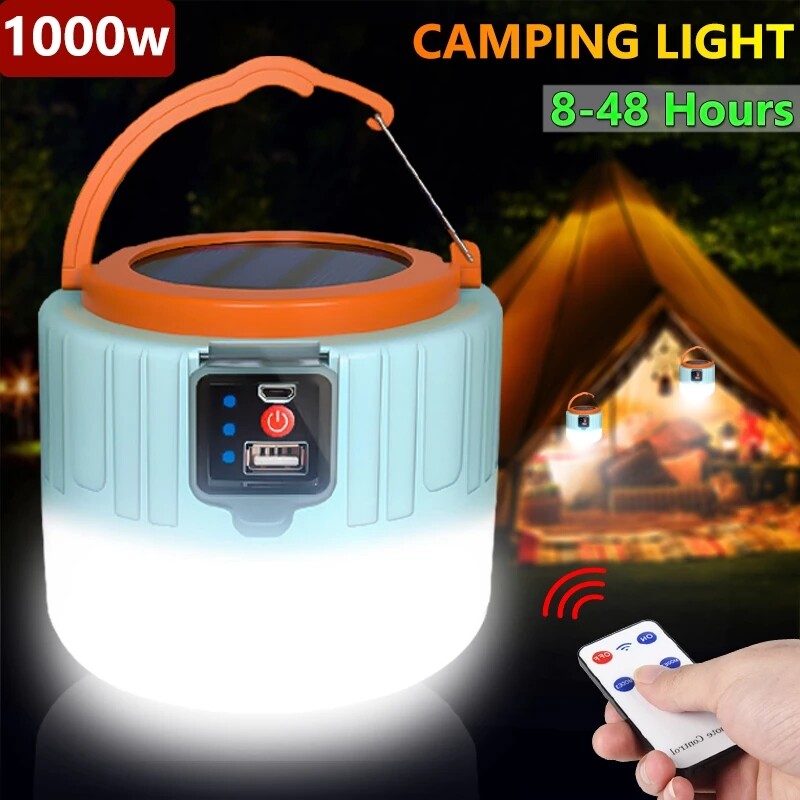 Đèn LED Cắm Trại Năng Lượng Mặt Trời 1000 Watts Bóng Đèn Sạc USB Cho Đèn Lều Ngoài Trời Đèn Lồng Di Động Đèn Khẩn Cấp Cho BBQ Đi Bộ Đường Dài