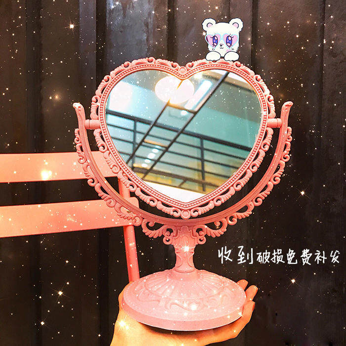 Phong Cách INS Kiểu Bắc Âu Phụ Nữ Để Bàn Retro Dễ Thương Trang Điểm Gương Lưới Phụ Màu Đỏ Ký Túc Xá Sinh Viên Tình Yêu Gương Trang Điểm