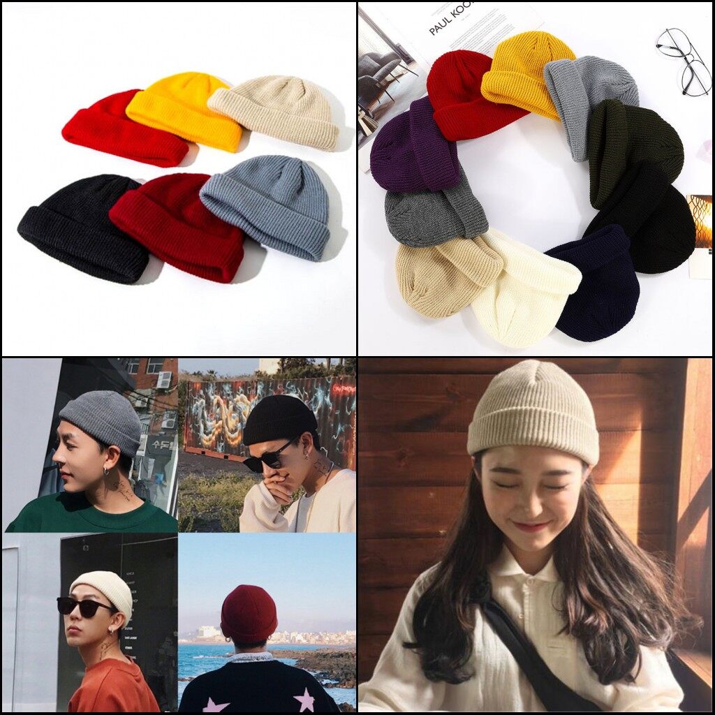 【♡Lovely girls house♡】1pc Unisex Men Women Beanie Hat Warm Ribbed Winter Turn Ski Fisherman Docker Hat