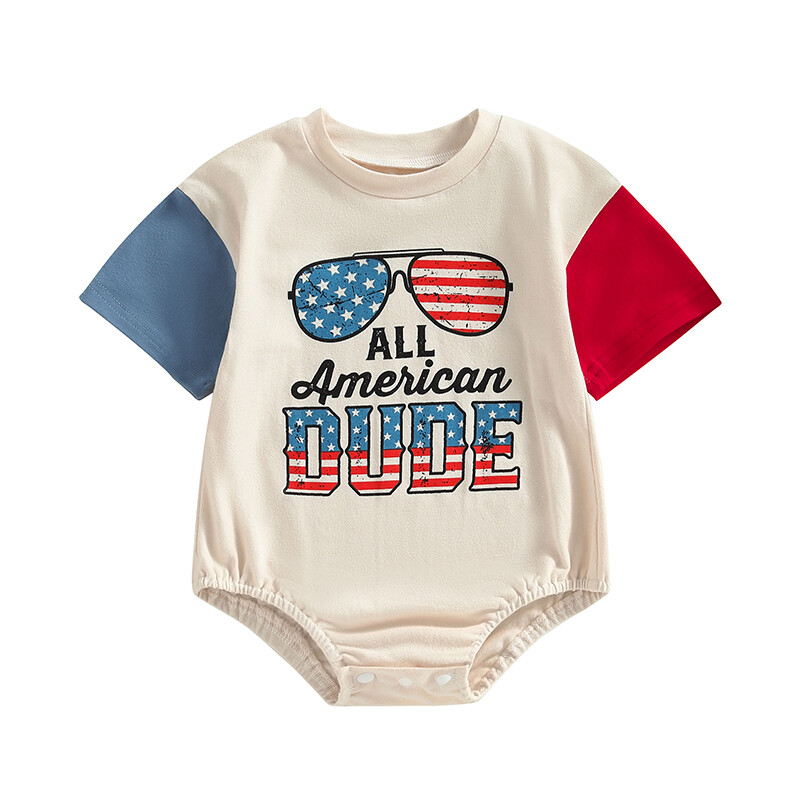 Baby Boy Romper, Short Sleeve Crew Neck Letters Print Summer Bodysuit for Casual Daily