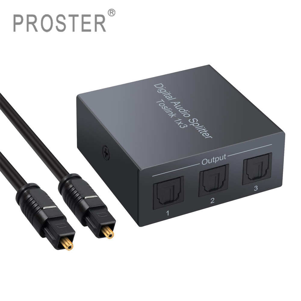 Bộ Chia Âm Thanh Kỹ Thuật Số Quang Học PROSTER 3 Cổng SPDIF Toslink 1X3 Chất Liệu Hợp Kim Nhôm SPDIF Toslink 1 Trong 3 Hỗ Trợ Dolby-AC3 LPCM 2.0 DTS Với Cáp Quang 3.3ft Cho PS3 XBOX DAC Chuyển Đổi Blue-Ray DVD HDTV STB