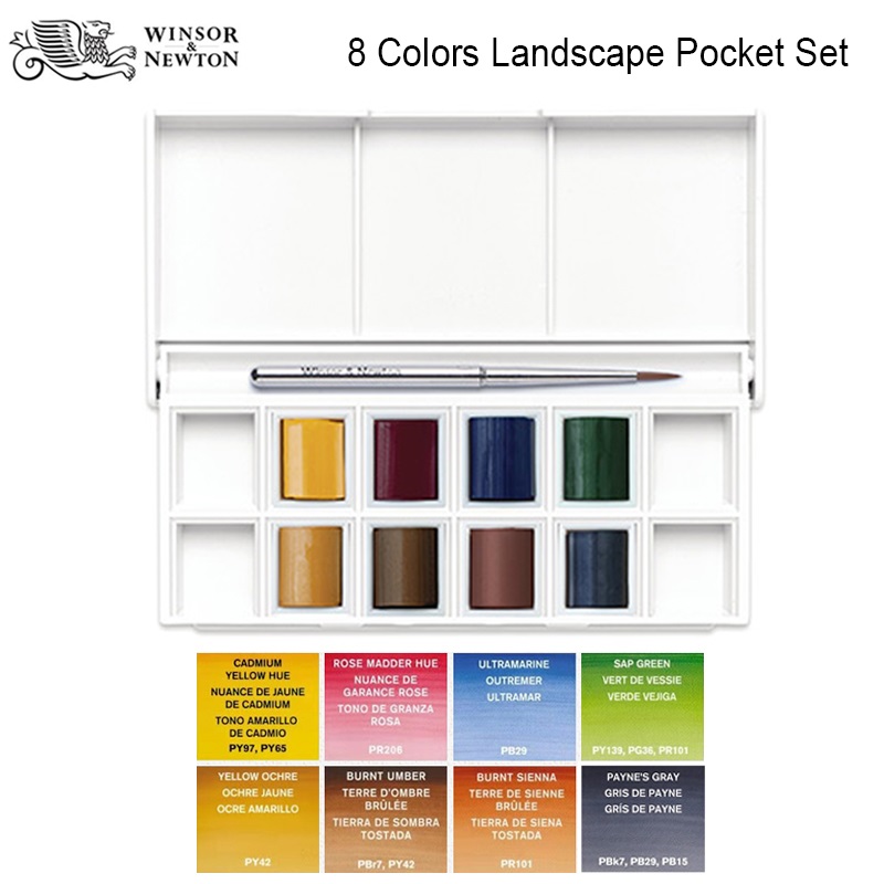 Winsor&Newton 8 Colors Watercolor Paint Skyscape/Landscape/Portrait/Floral/Metallic Pocket Set Water Color Pigments