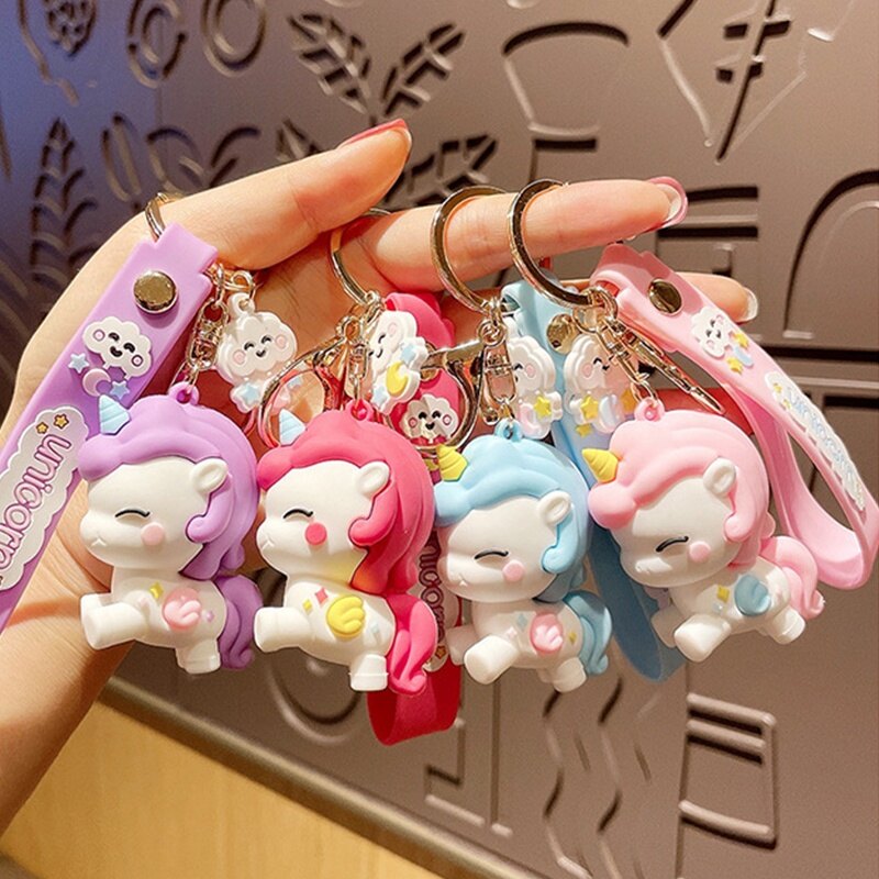 Móc khóa hình kỳ lân hoạt hình dễ thương móc chìa khóa búp bê keo mềm phụ kiện chìa khóa xe hơi quà tặng mặt dây chuyền túi sinh viên