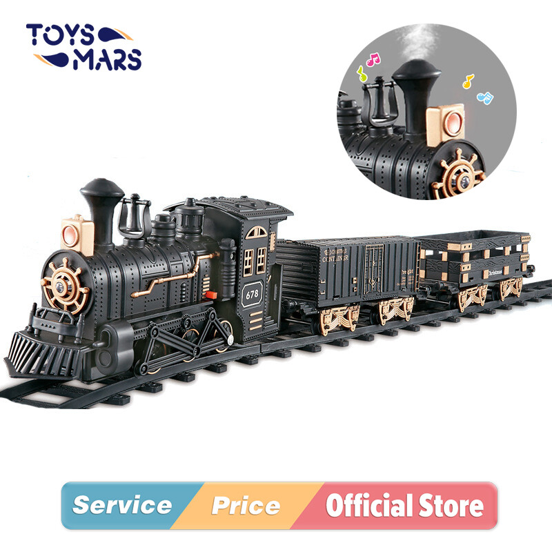 Toysmars bộ tàu điện nhỏ cổ điển đồ chơi mô hình tàu hơi nước cổ điển đường ray xe lửa cho trẻ em bé trai