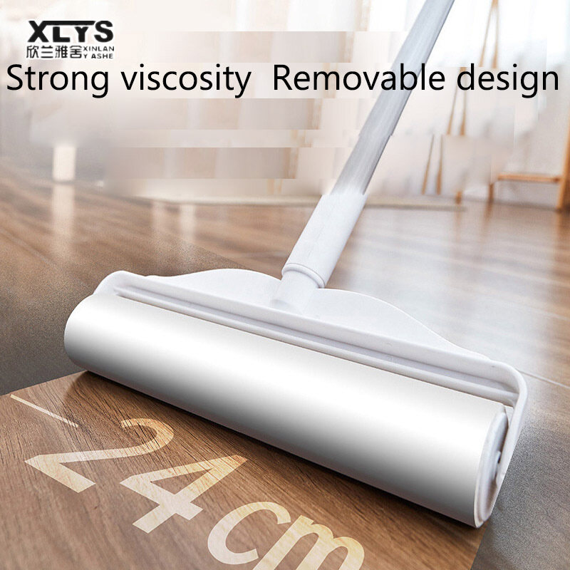 Household large multifunctional sticky roller tearable drum hair remover Long handle floor sticky hair device ราคา 88 บาท*ส่งฟรี