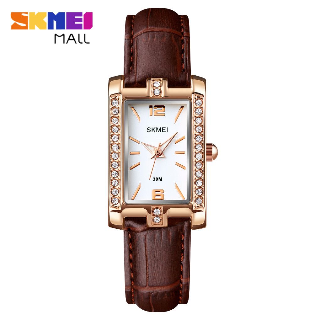 SKMEI Đồng Hồ Nữ Dây Da Thạch Anh 1690 Ốp Cân Kim Cương Thời Trang Kinh Doanh Thép Không Gỉ Dây Đeo Đồng Hồ Đeo Tay, 30M Không Thấm Nước