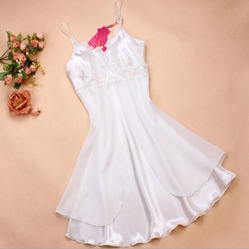 Women Sexy Silk Lace Nightgowns Chiffon Spaghetti Straps Summer Sleepwear Robes