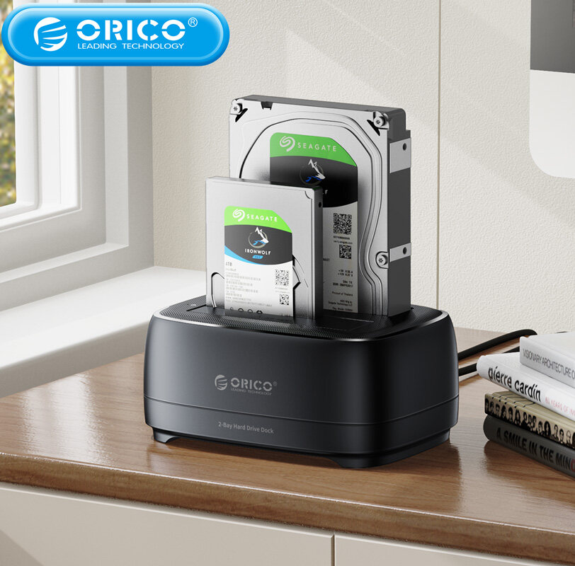 ORICO Dual-bay Ổ cứng trạm USB3.0 5gbps Type-C Trạm Sạc HDD với 12V 3A Bộ chuyển đổi điện cho 2.5/3.5 inch HDD/SSD