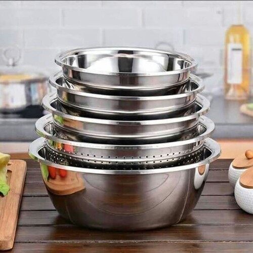 Bộ 4 tô và 1 rổ inox 304 cao cấp không gỉ sáng bóng cao cấp - tô chậu rổ 5