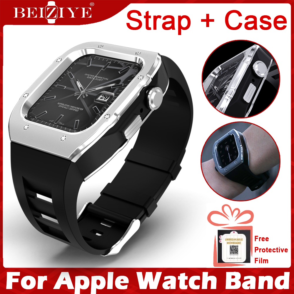 【ฟิล์มป้องกันฟรี】สายนาฬิกา Viton + สายนาฬิกา Apple Watch Series 8/7 45 มม For Apple Watch SE 6 5 4 44 มม แถบยางปรับเปลี่ยนชุดสายนาฬิกา + นาฬิกาสมาร์ทนาฬิกาสร้อยข้อมือ ราคา 1,210 บาท*ส่งฟรี