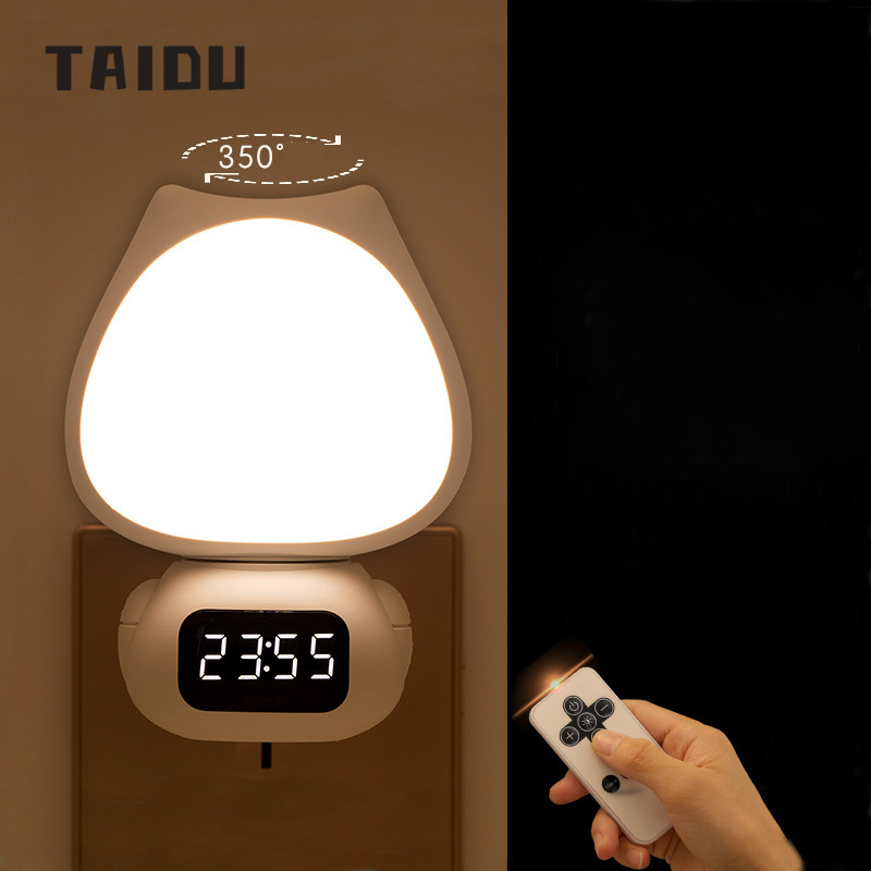 Taidu đèn ngủ điều khiển từ xa đèn ngủ nhỏ 300 ° xoay sạc và cắm hai mục đích thời gian đèn có thể điều chỉnh với đồng hồ