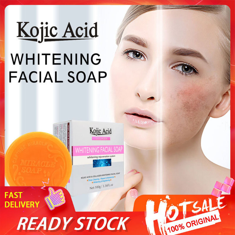 Kojic Acid Collagen Làm Trắng Da Mặt, Xà Phòng Tẩy Trắng Da Mặt Cơ Thể Làm Sáng Tông Màu Da Hắc Tố Melanin Làm Sáng Làm Sạch Sâu 100G