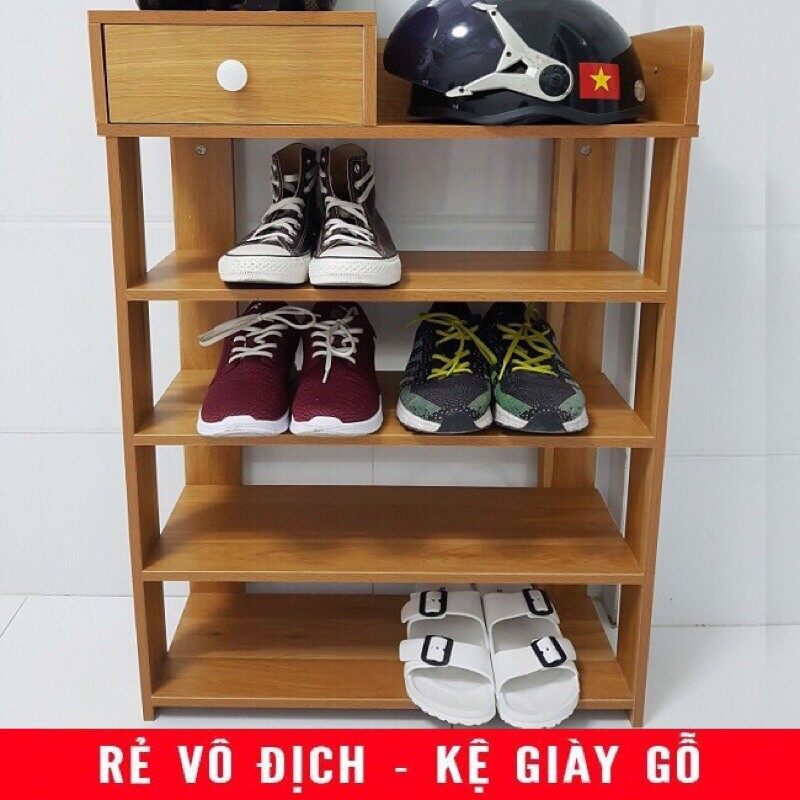 Kệ giày gỗ 5 tầng có ngăn kéo tiện ích