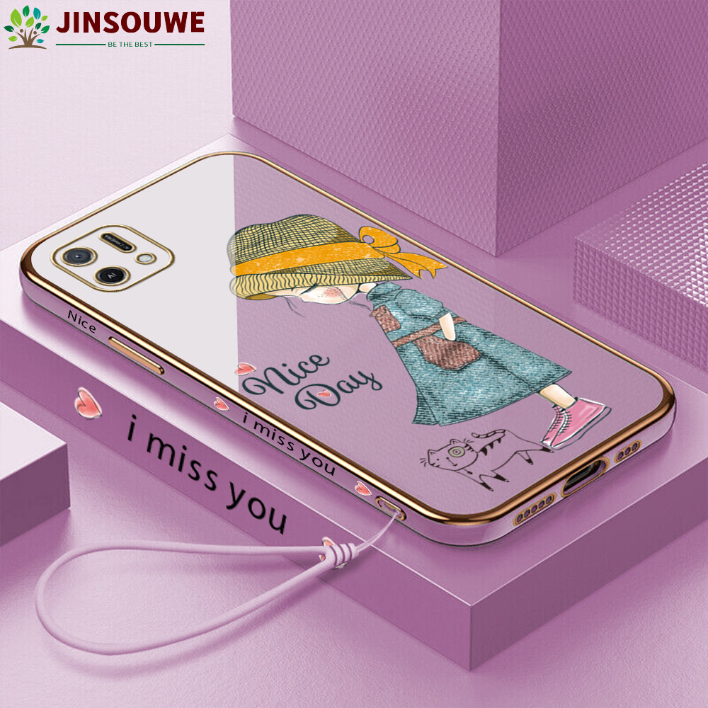 Dây đeo miễn phí Jinsouwe Ốp lưng cho OPPO A16K vỏ điện thoại cho bé gái