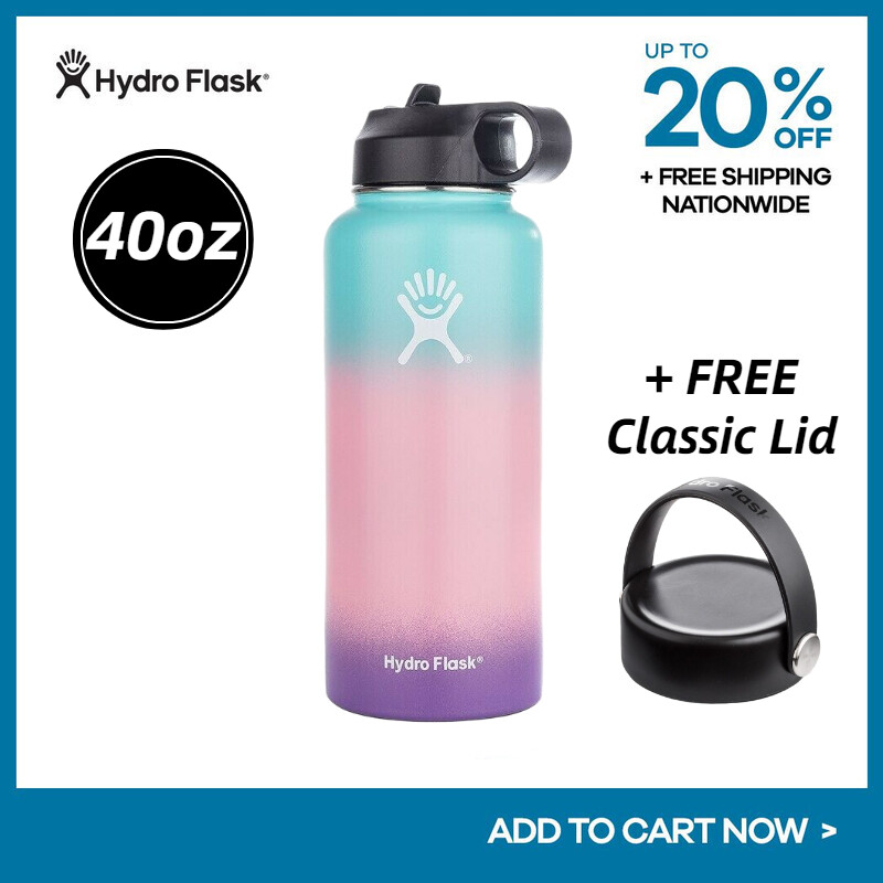 Hydro Flask (40 OZ) Bình Nước Uống Bằng Thép Không Gỉ Cách Nhiệt Miệng Rộng 2.0 Với Rơm Nắp