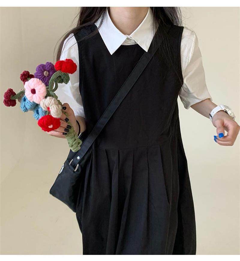 [Two sides can be worn] Korean style Japanese style mid-length suspender dress female student suspender dress summer one-piece suit