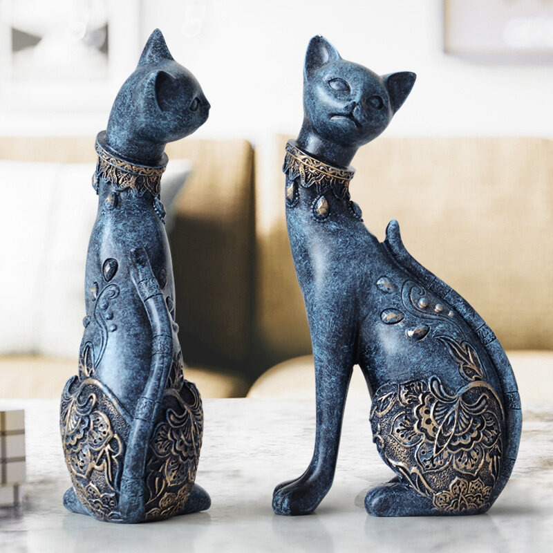 (2Pcs)Con mèo may mắn trang trí đầy sáng tạo phong cách Châu Âu nhà phòng khách hàng thủ công trang trí
