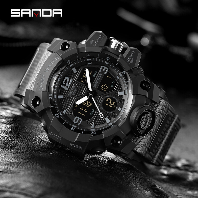 SANDA Waterproof Men Watch Sports Watch Super Luminous Fashion Luxury LED Outdoor Analog Military Multi-function Men Watch ราคา 227 บาท*ส่งฟรี