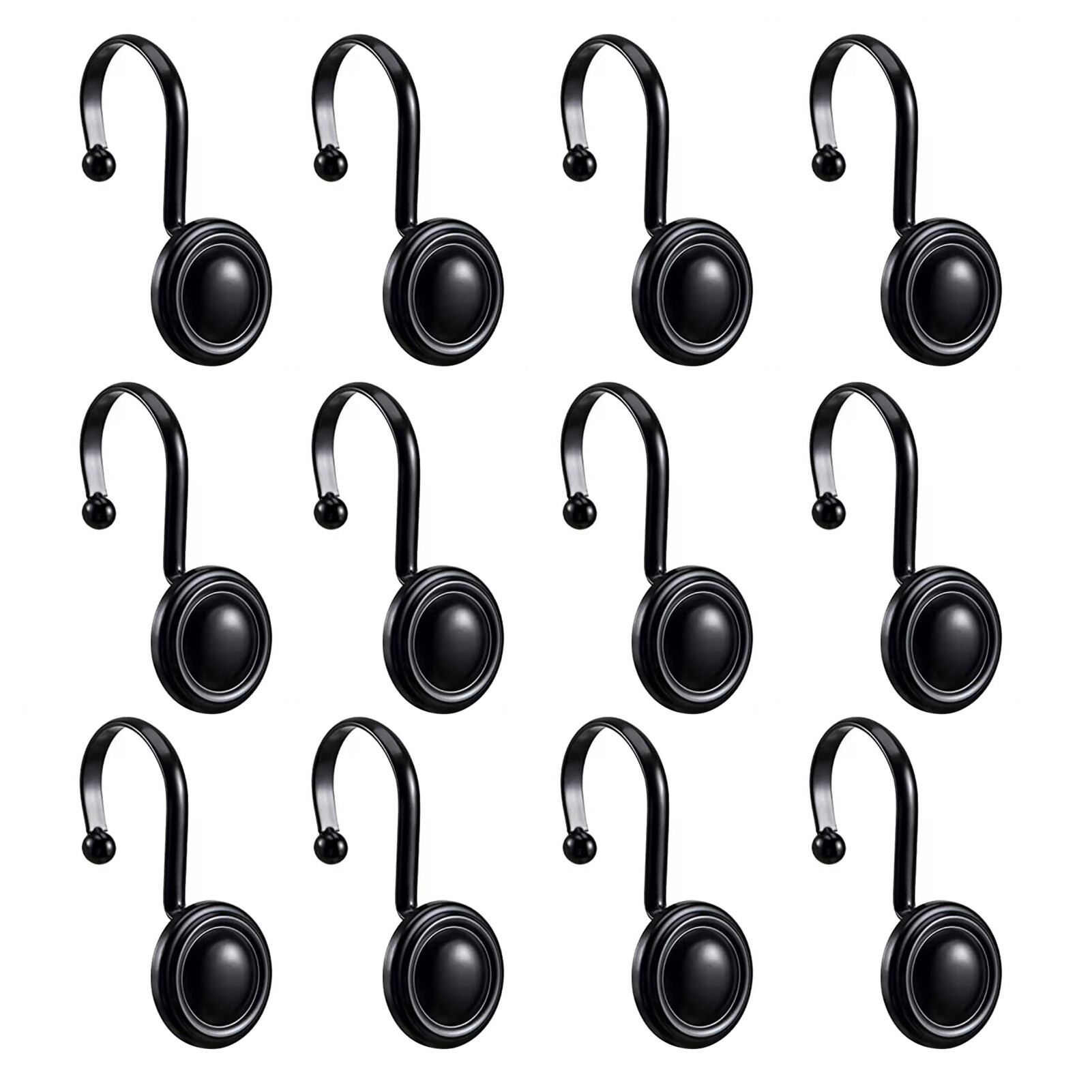 Nyh | 12 cái/Bộ rèm bền 12 Cái/Bộ chống rỉ sét chống biến dạng móc treo rèm móc rèm cửa phòng tắm Màu Đen Phụ kiện phòng tắm móc treo rèm khả năng chịu tải mạnh mẽ
