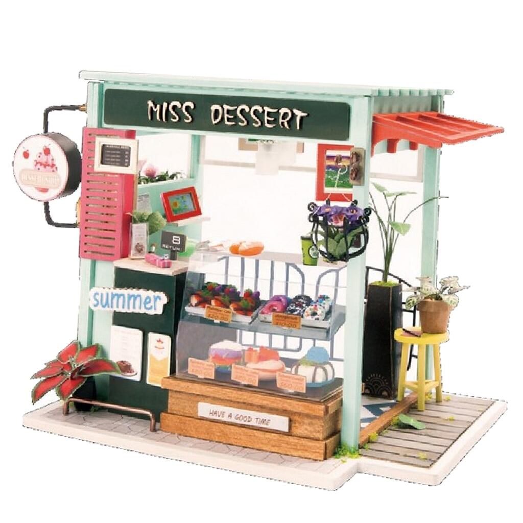 1:24 DIY Wooden Dollhouse Miniature Kits w/ Cover Sweet Dessert House Shop