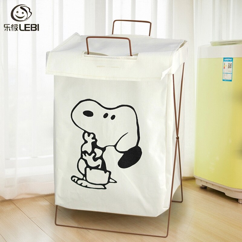 Iron frame folding waterproof dirty clothes basket large storage laundry basket dirty clothes basket cotton linen fabric storage basket ราคา 109 บาท*ส่งฟรี
