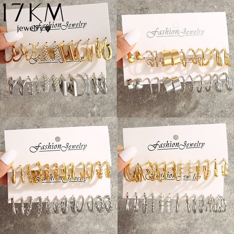  17km cổ điển vàng bạc vòng tròn màu Bộ Bông tai cho phụ nữ 2023 hợp thời trang mới Xoắn Hoop Bông tai hình học cho thời trang nữ jewerly 