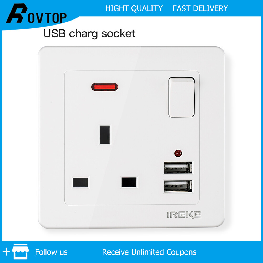 Rovtop Ổ Cắm Chuyển Đổi Sạc Tường Cổng USB Kép Tại Nhà Thông Minh Với Bộ Chuyển Đổi Tường USB 13A, Ổ Cắm Điện Ổ Cắm Anh