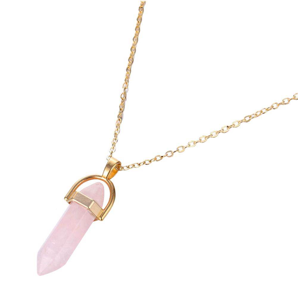 Dây Chuyền Thạch Anh Hình Lục Giác Mặt Dây Chuyền Thời Trang Đá Tự Nhiên Màu Hồng Pha Lê Dành Cho Nữ Trang Sức