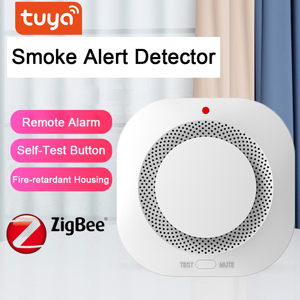 E cuộc sống cửa hàng thông minh tuya ZigBee khói cảm biến Bộ dò nhà thông minh báo động cháy ZigBee Thiết bị phát hiện khói thông minh phòng cháy chữa cháy thông minh lửa 80dB báo động tiến bộ acoustooptic cảm biến khói cho Amazon Alexa Google Assistant
