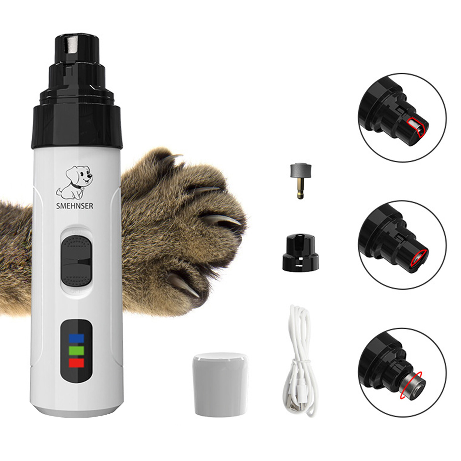 Con Chó Móng Tay Mài Bass ít rung có thể sạc qua USB tông đơ điện chân mèo làm móng Tông Đơ Công Cụ Phụ kiện cho thú cưng