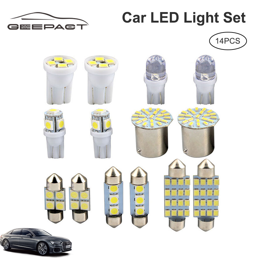 Geepact Bộ 14 Chiếc Đèn LED T10 Màu Trắng, Bóng Đèn Nội Thất Ô Tô Đèn Đọc Sách Festoon, Bóng Đèn Biển Số