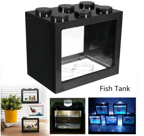 Hộp Đựng Cá Cảnh Mini, Phụ Kiện Bể Cá Có Đèn LED, Dùng Để Trang Trí Bàn Làm Việc, Văn Phòng, Nhà Cửa, Có Đèn LED, Bể Cá Nhỏ, Dễ Thương, Màu Đen