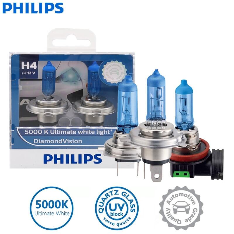 2x philips h1 h4 h7 h8 h11 hb2 hb3 hb4 9003 9005 9006 12v diamond vision 5000k super white halogen bulbs auto headlight fog lamp