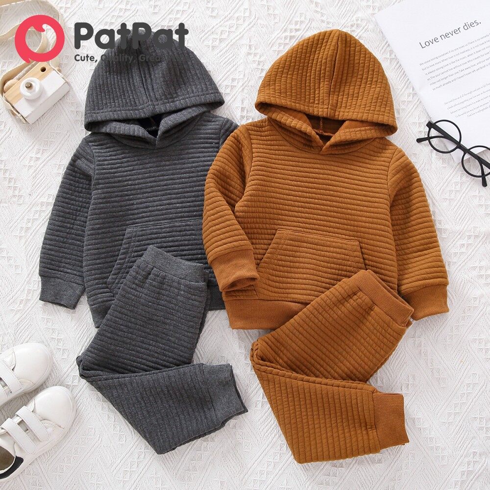 PatPat 2pcs Baby Boy Girl Solid Thickened Textured Long