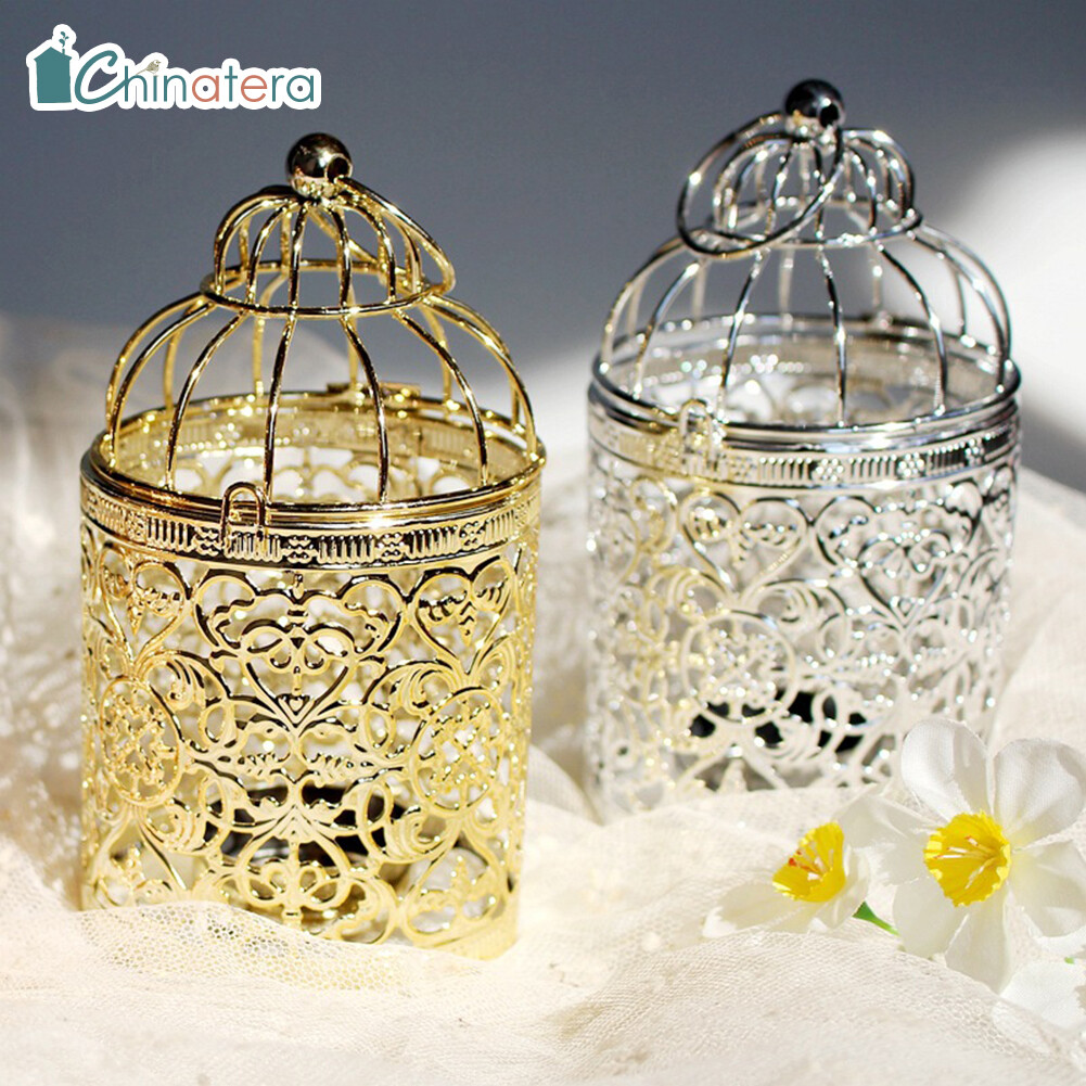 [[Chinatera] Đơn Giản Phong Cách Bắc Âu Sắt Vintage Lồng Chim Hình Rỗng LỒNG CHIM Chân Nến Tealight Giá Đỡ Treo Lồng Đèn