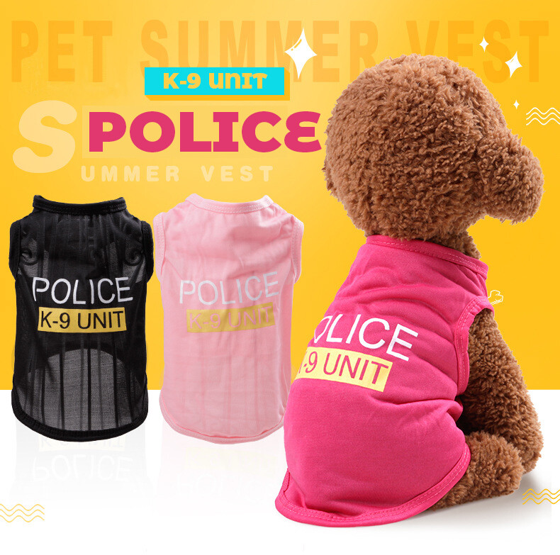 YUNYUAN Áo Cho Chó Mùa Hè Mỏng 3 Màu Mèo Áo Sơ Mi Con Chó Quần Áo Quần Áo Vải Cotton Thoáng Khí In Hình Cảnh Sát