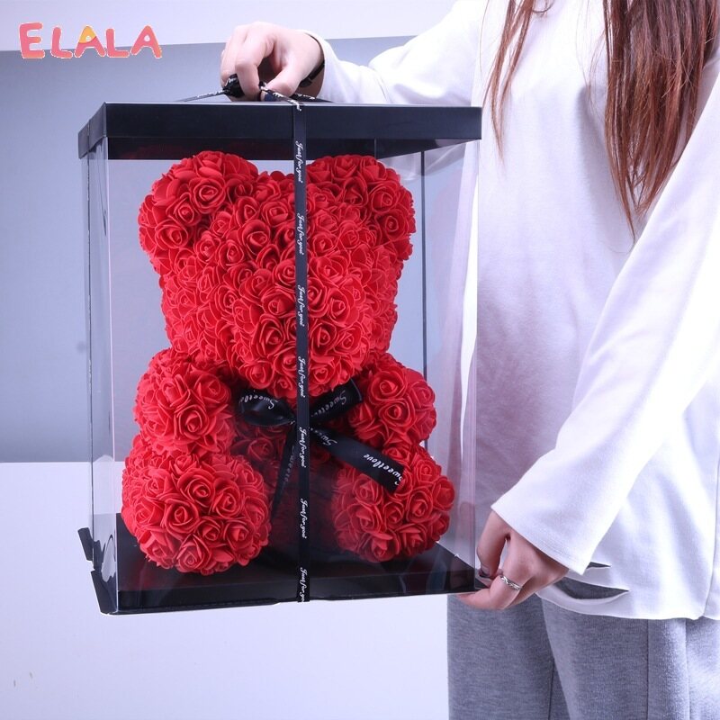 Gấu hoa hồng 40cm trong hộp ruy băng gấu hoa hồng 25cm gấu bông hoa hồng quà tặng ngày của mẹ valentine cho phụ nữ