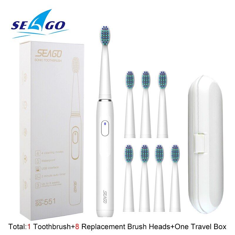 Seago Sonicแปรงสีฟันไฟฟ้าชาร์จกับ3การเปลี่ยนหัวแปรง2จับเวลานาที & 4โหมดการแปรงกันน้ำSG551