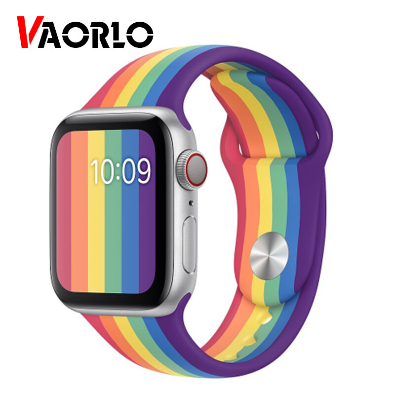 VAORLO Pride Dây Đeo Phiên Bản Cho Apple Watch Dây Đeo Iwatch 44Mm 40Mm 5 Dây Apple Watch Vòng Đeo Tay Silicon 42Mm 38Mm, 5 4 3 2 40 44 NIKE Cầu Vồng
