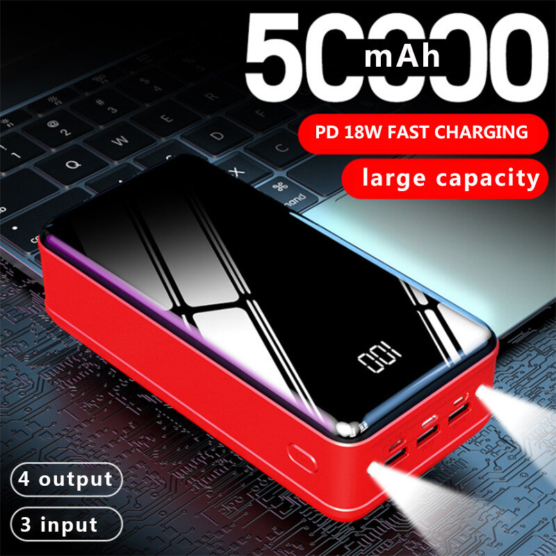Real Power Bank 50000mAh Portable Charging PowerBank 4 output 3 input