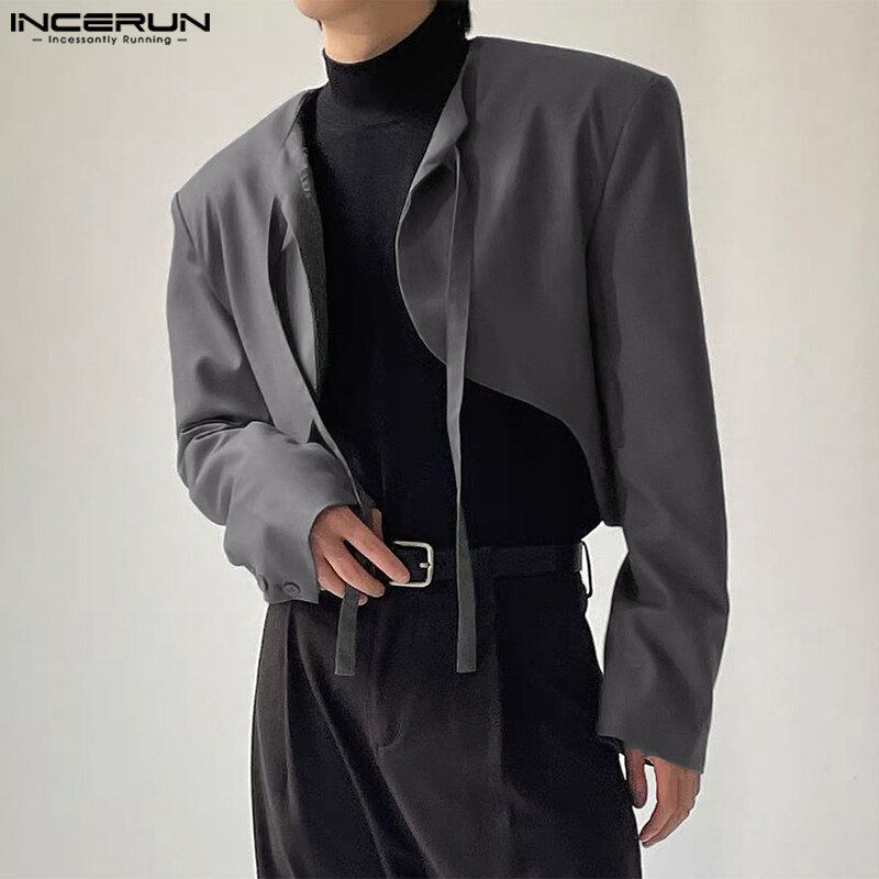 INCERUN Áo cardigan nam ngắn tay dáng dài Nhật Bản độc đáo đi dự tiệc (phong cách Hàn Quốc)